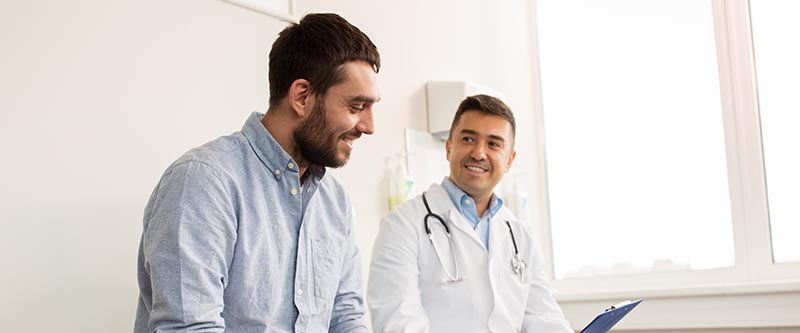 Two people discuss health information